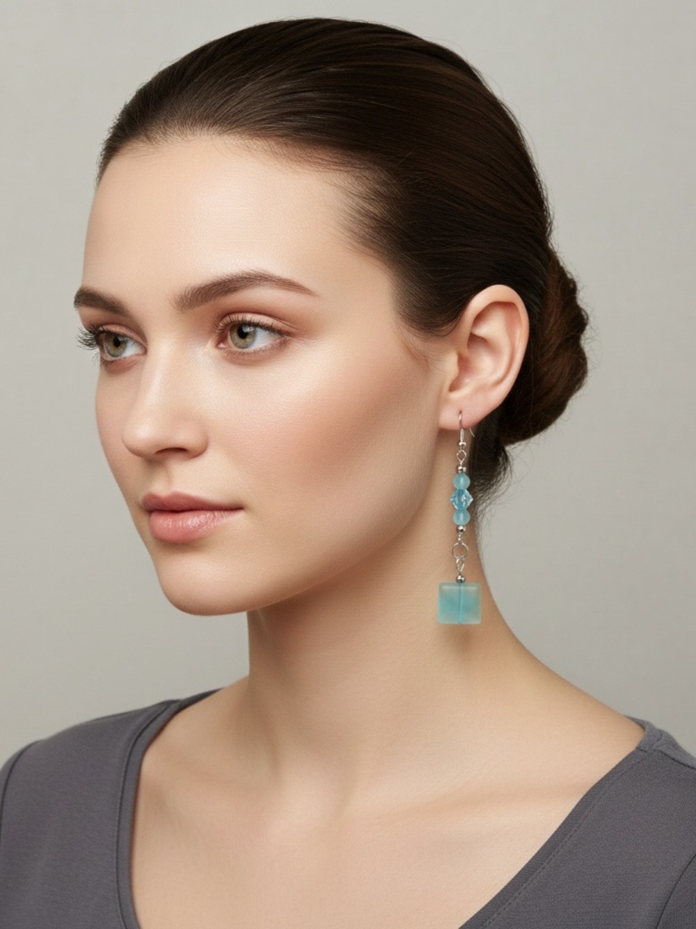 Chic Aqua Sea Glass and Crystal Dangle Earrings